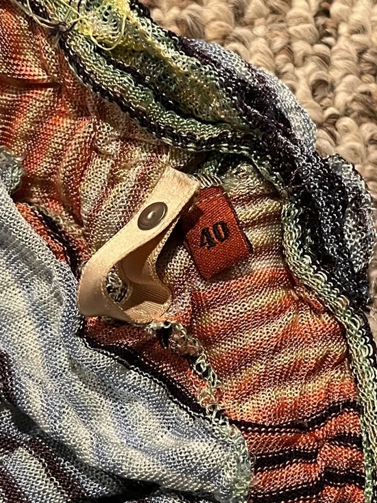 Vintage Missoni Off-Shoulder Stripe Knit Sweater in Green, Coral, Navy and Cream - Picture 6 of 6